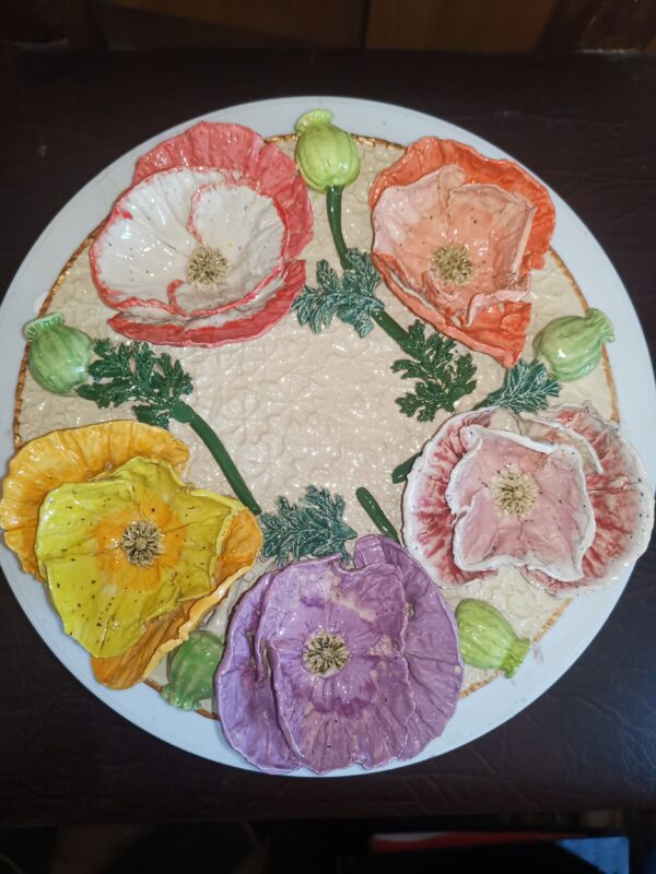 Poppies 3D sculptural ceramic plate, poppies bouquet,  bohemia flowers, handmade, Still life - Image 5