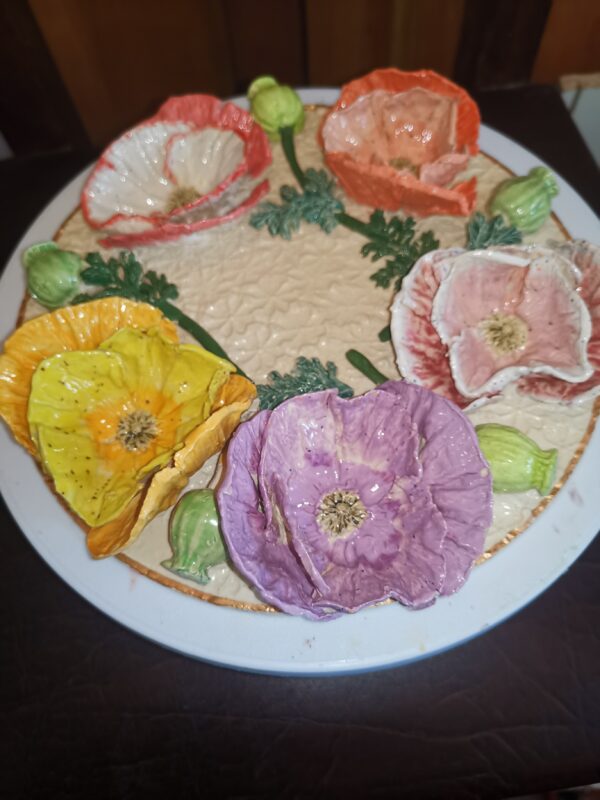 Poppies 3D sculptural ceramic plate, poppies bouquet,  bohemia flowers, handmade, Still life - Image 3