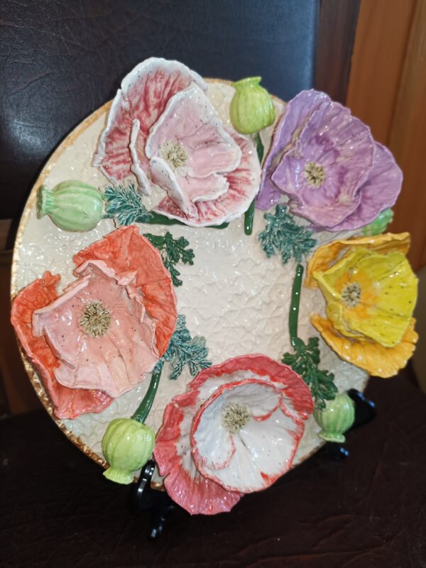 Poppies 3D sculptural ceramic plate, poppies bouquet,  bohemia flowers, handmade, Still life - Image 6