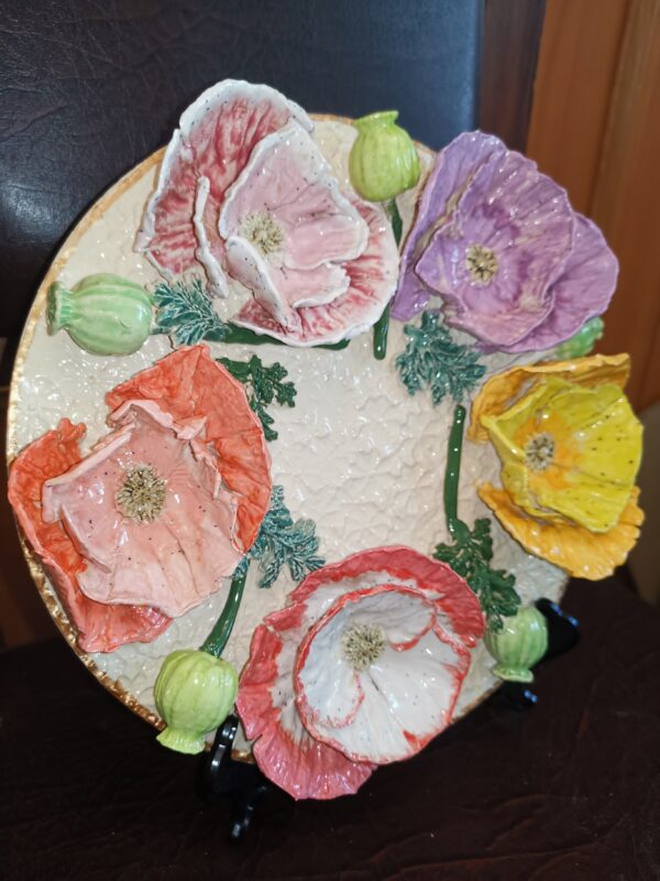 Poppies 3D sculptural ceramic plate, poppies bouquet,  bohemia flowers, handmade, Still life