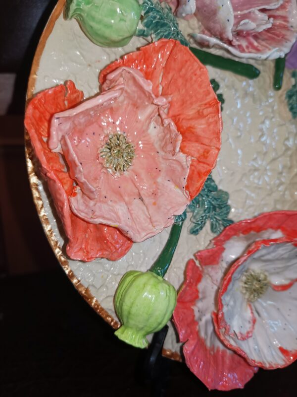 Poppies 3D sculptural ceramic plate, poppies bouquet,  bohemia flowers, handmade, Still life - Image 8