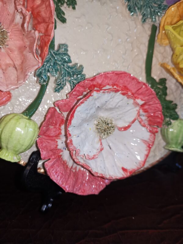 Poppies 3D sculptural ceramic plate, poppies bouquet,  bohemia flowers, handmade, Still life - Image 9