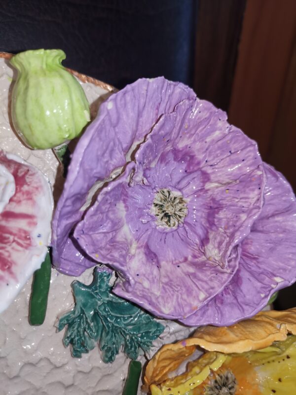 Poppies 3D sculptural ceramic plate, poppies bouquet,  bohemia flowers, handmade, Still life - Image 11