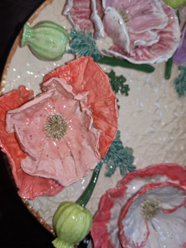 Poppies 3D sculptural ceramic plate, poppies bouquet,  bohemia flowers, handmade, Still life - Image 13