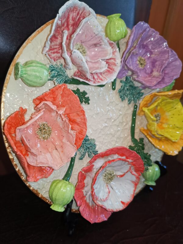 Poppies 3D sculptural ceramic plate, poppies bouquet,  bohemia flowers, handmade, Still life - Image 14