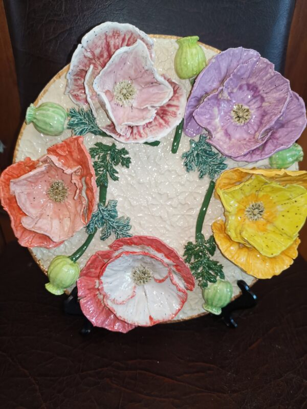 Poppies 3D sculptural ceramic plate, poppies bouquet,  bohemia flowers, handmade, Still life - Image 2