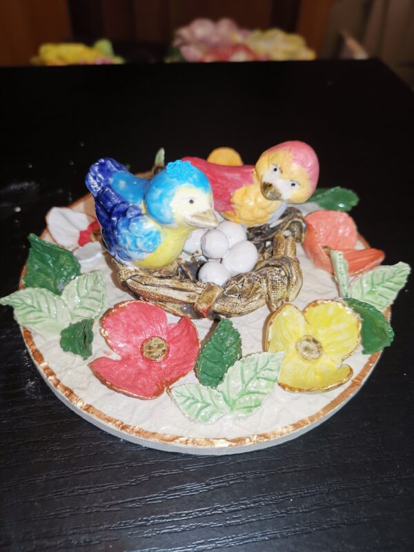 Birds in the nest sculpture, handmade ceramic plate, size 15cm, 6inch - Image 3