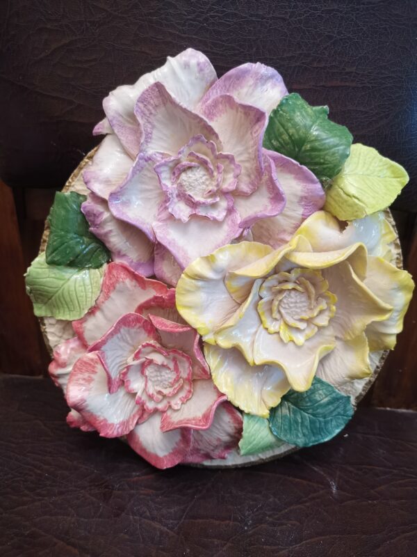 Peonies 3D sculptural ceramic plate, Peonies bouquet, bohemia flowers, handmade, Still life,size 24cm, 9.4 inch