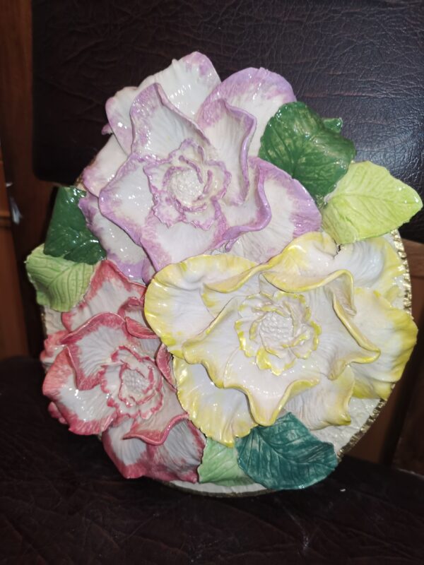Peonies 3D sculptural ceramic plate, Peonies bouquet, bohemia flowers, handmade, Still life,size 24cm, 9.4 inch - Image 8