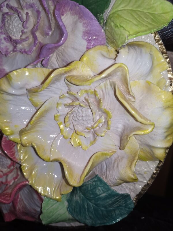Peonies 3D sculptural ceramic plate, Peonies bouquet, bohemia flowers, handmade, Still life,size 24cm, 9.4 inch - Image 7