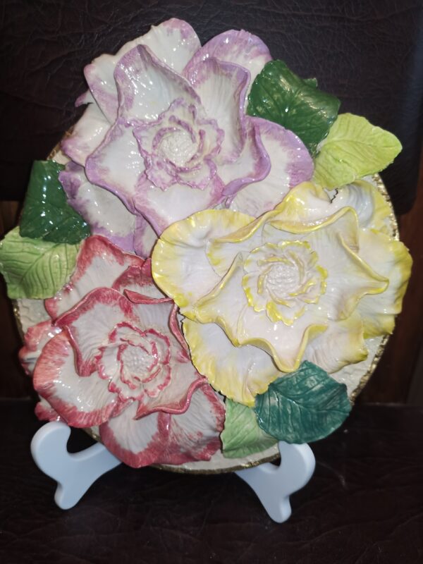 Peonies 3D sculptural ceramic plate, Peonies bouquet, bohemia flowers, handmade, Still life,size 24cm, 9.4 inch - Image 4