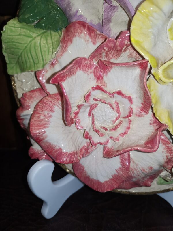 Peonies 3D sculptural ceramic plate, Peonies bouquet, bohemia flowers, handmade, Still life,size 24cm, 9.4 inch - Image 3