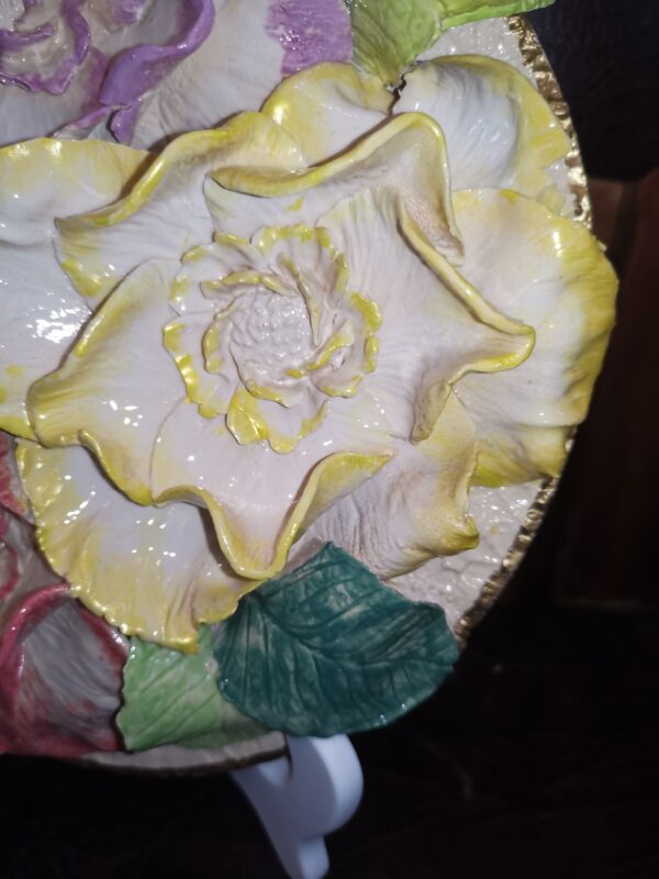Peonies 3D sculptural ceramic plate, Peonies bouquet, bohemia flowers, handmade, Still life,size 24cm, 9.4 inch - Image 2