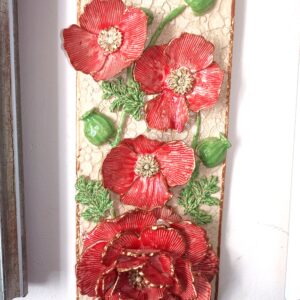 Poppies ceramic 3D sculptural panel,  handmade