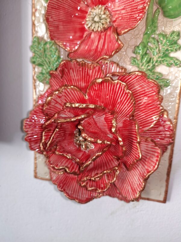 Poppies ceramic 3D sculptural panel,  handmade - Image 5