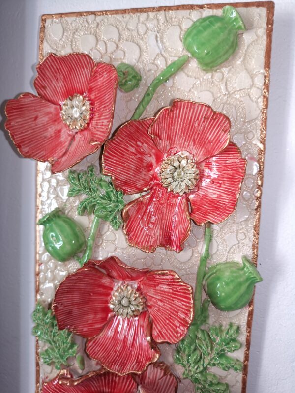 Poppies ceramic 3D sculptural panel,  handmade - Image 6