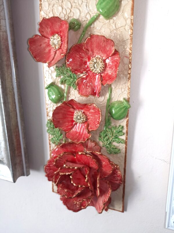 Poppies ceramic 3D sculptural panel,  handmade - Image 7
