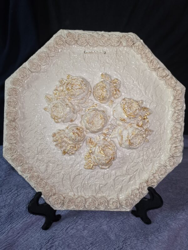 Roses white ceramic sculptural plate, handmade. - Image 2