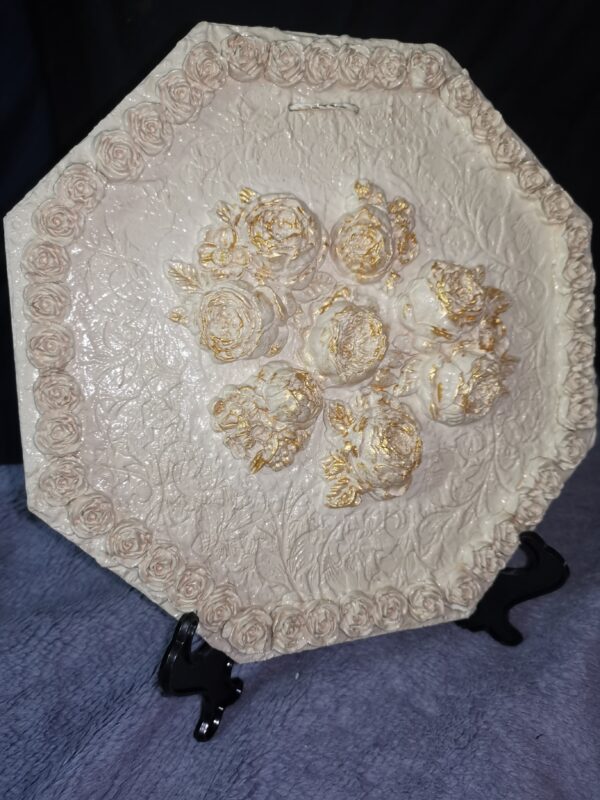 Roses white ceramic sculptural plate, handmade. - Image 9