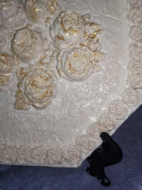 Roses white ceramic sculptural plate, handmade. - Image 7