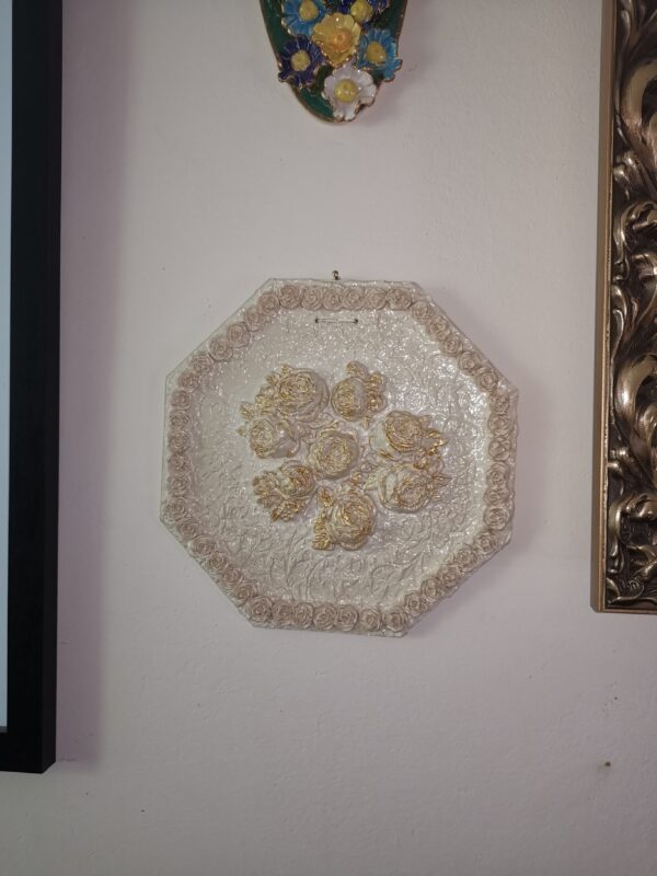 Roses white ceramic sculptural plate, handmade. - Image 5