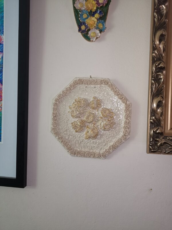 Roses white ceramic sculptural plate, handmade. - Image 4