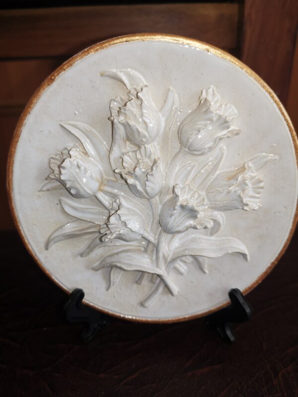 Ceramics sculptural white  tulips plate  handmade.