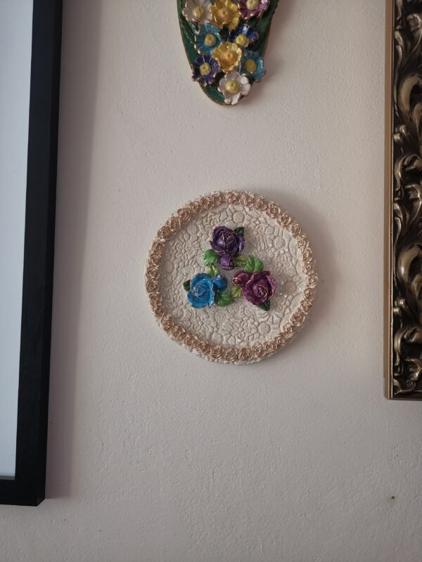Roses blue sculptural ceramic plate  handmade. - Image 2