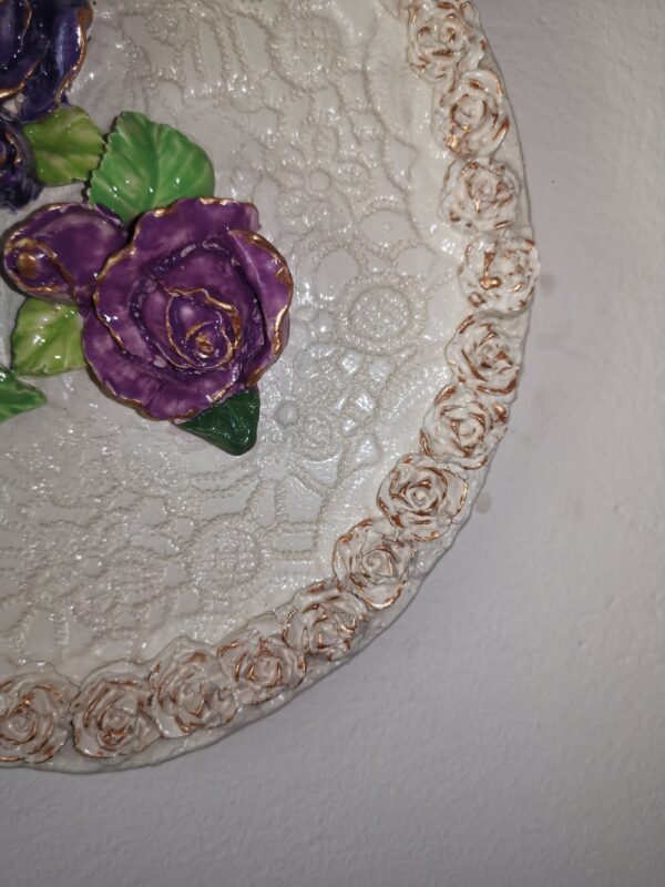 Roses blue sculptural ceramic plate  handmade. - Image 4