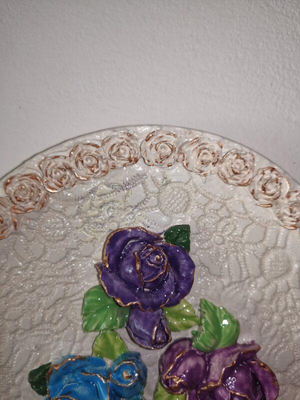 Roses blue sculptural ceramic plate  handmade. - Image 5
