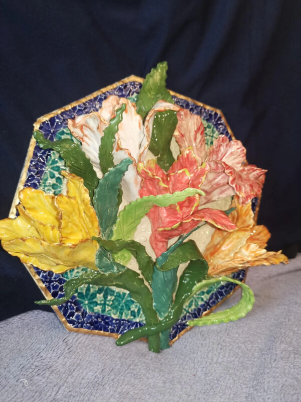 Lilies 3D sculptural ceramic panel,size 24x24cm, 9.4x9.4 inch - Image 2