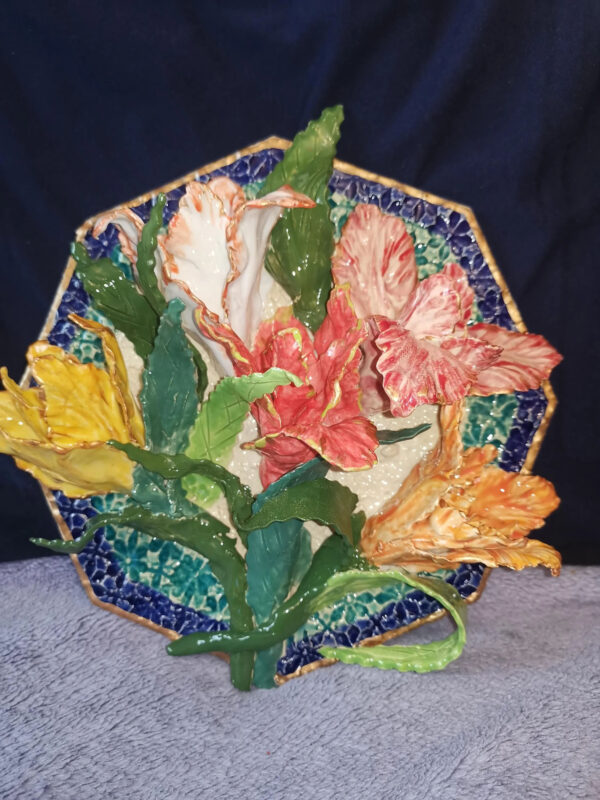 Lilies 3D sculptural ceramic panel,size 24x24cm, 9.4x9.4 inch