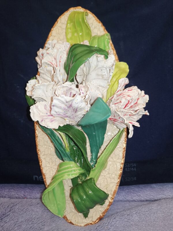 Tulips 3D sculpture ceramic panel, tulips bouquet,  bohemia flowers, handmade, Still life, - Image 5