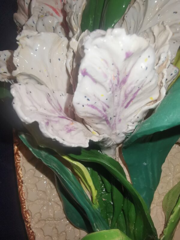 Tulips 3D sculpture ceramic panel, tulips bouquet,  bohemia flowers, handmade, Still life, - Image 7