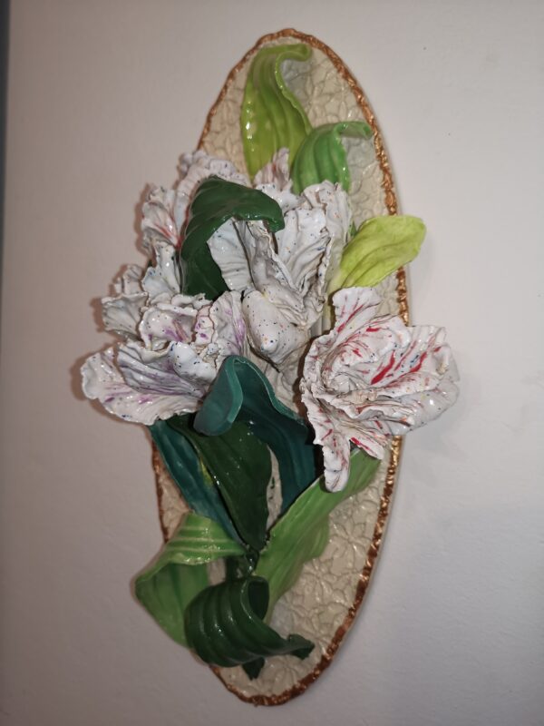 Tulips 3D sculpture ceramic panel, tulips bouquet,  bohemia flowers, handmade, Still life, - Image 3