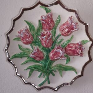 Ceramics sculptural colored tulips plate  handmade.