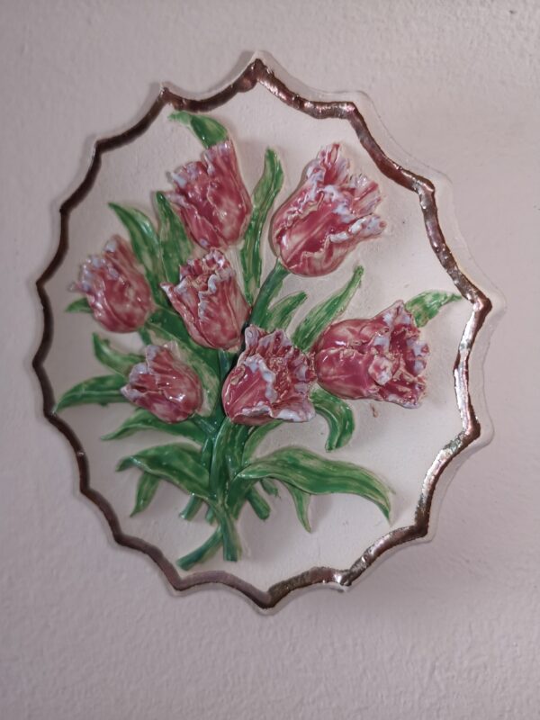 Ceramics sculptural colored tulips plate  handmade. - Image 6