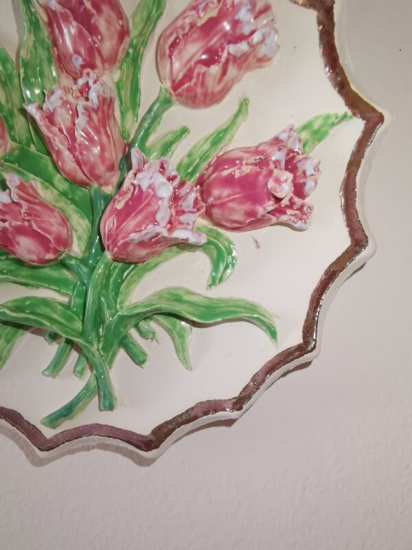 Ceramics sculptural colored tulips plate  handmade. - Image 5