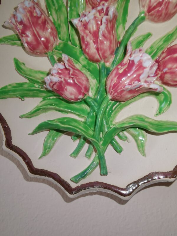 Ceramics sculptural colored tulips plate  handmade. - Image 3