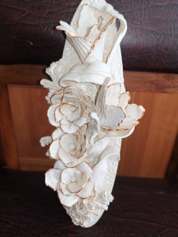 Ceramics 3D sculptural white lilies plate handmade.