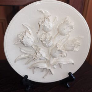 Ceramics sculptural biege tulips plate  handmade.