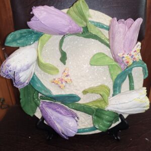 Tulips 3D sculptural Ceramic plate handmade.