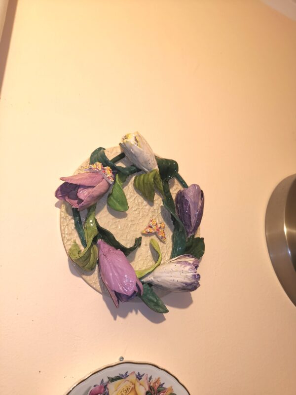 Tulips 3D sculptural Ceramic plate handmade. - Image 9