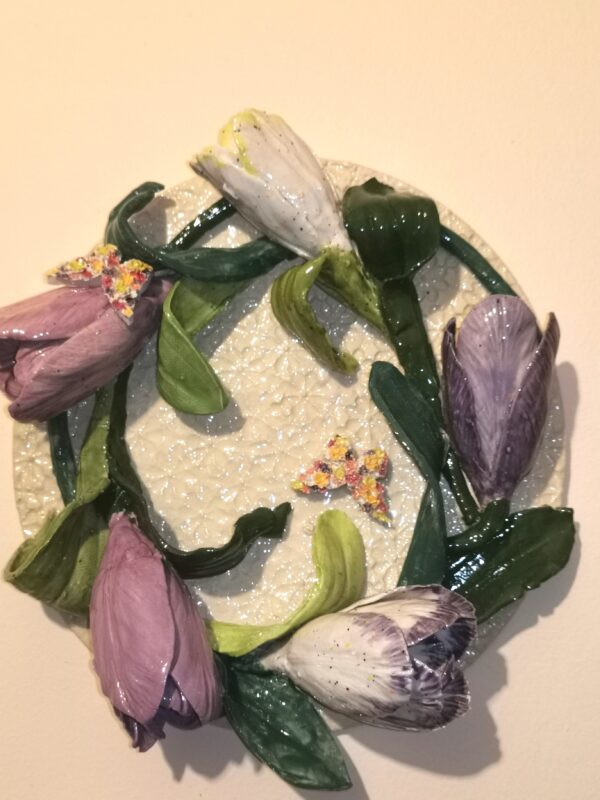 Tulips 3D sculptural Ceramic plate handmade. - Image 8
