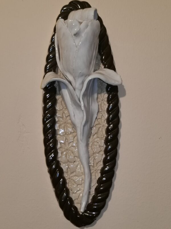 Tulip 3D sculpture ceramic panel,  bohemia flower, handmade, Still life.