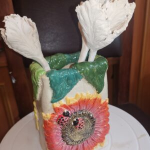 Vase with sunflowers ceramic handmade.