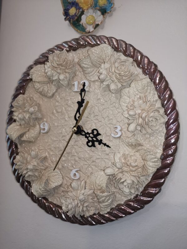 Ceramic wall clock with brown, beige flowers, coffee with milk, handmade. - Image 8