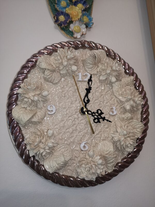 Ceramic wall clock with brown, beige flowers, coffee with milk, handmade. - Image 7