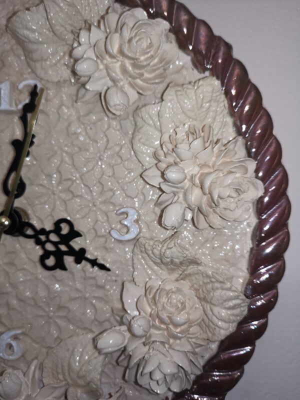 Ceramic wall clock with brown, beige flowers, coffee with milk, handmade. - Image 6
