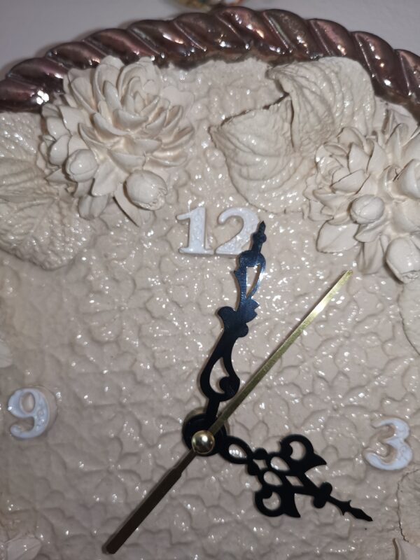 Ceramic wall clock with brown, beige flowers, coffee with milk, handmade. - Image 5